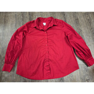 Chico's Dark Solid Red Button Front Long Sleeve Blouse Shirt Size 3 - XL 16/18